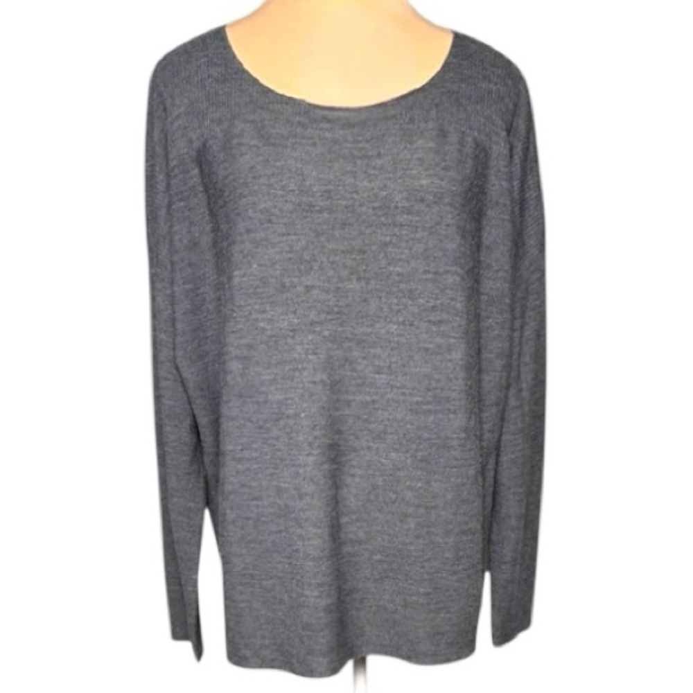 Eileen Fisher Merino Wool Boatneck Sweater Gray Lightweight Long Sleeve Sz Large